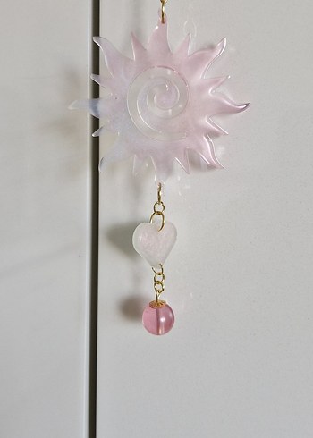 Pembe Zincir Detaylı Bohem Güneş ve Kalp Charm - Görsel 5