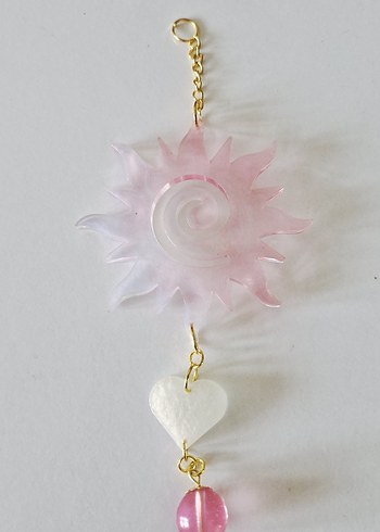 Pembe Zincir Detaylı Bohem Güneş ve Kalp Charm - Görsel 2