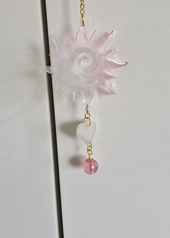 Pembe Zincir Detaylı Bohem Güneş ve Kalp Charm - Görsel 3