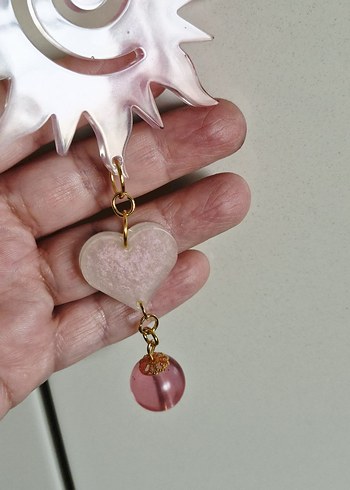 Pembe Zincir Detaylı Bohem Güneş ve Kalp Charm - Görsel 7