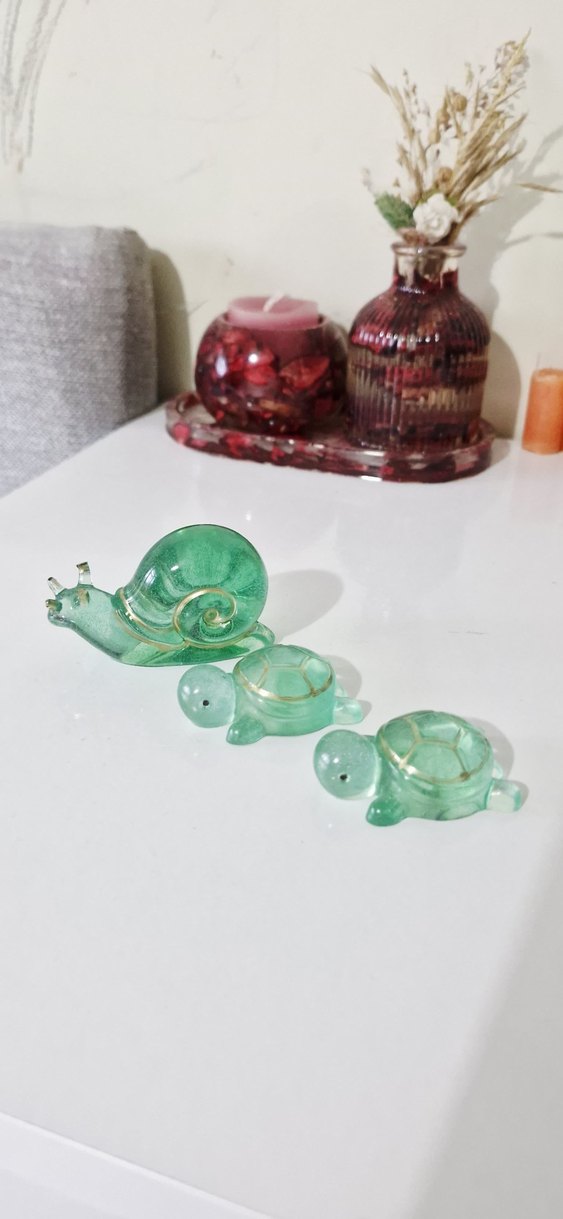 Epoksi Salyangoz ve Kaplumbağa Figürleri Biblo Seti - Görsel 2