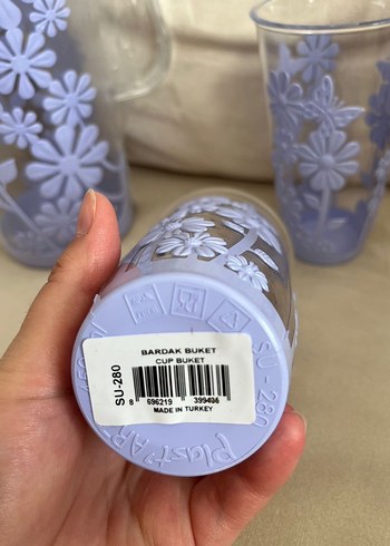 Plastik Mavi Çiçek Desenli Sürahi ve Bardak Seti - Görsel 3