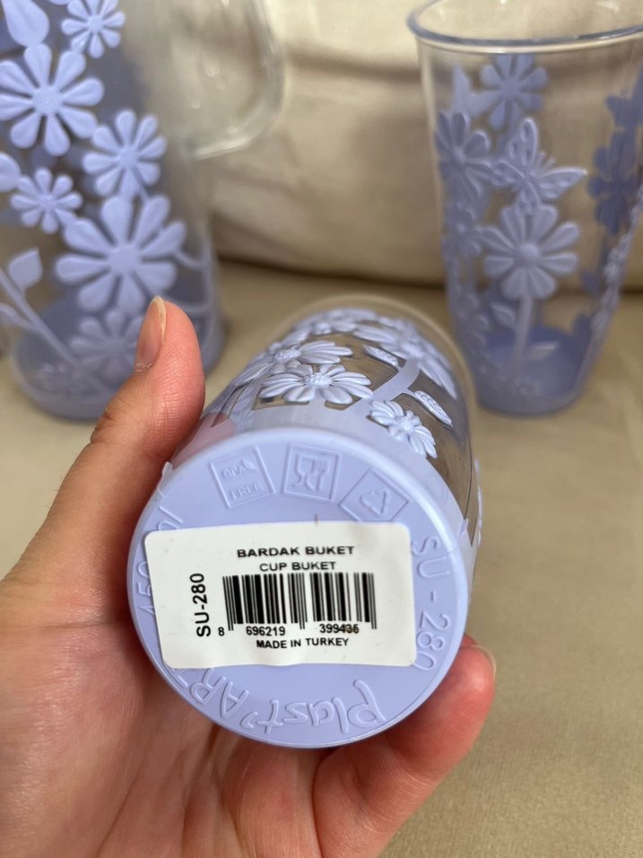 Plastik Mavi Çiçek Desenli Sürahi ve Bardak Seti - Görsel 3