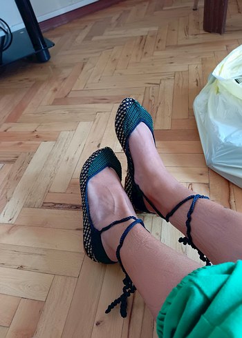 Mavi Örgü Bohem Kadın  Babet - Görsel 4