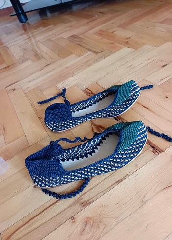 Mavi Örgü Bohem Kadın  Babet - Görsel 2