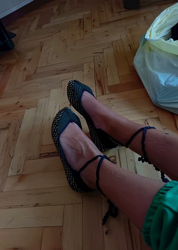 Mavi Örgü Bohem Kadın  Babet - Görsel 3