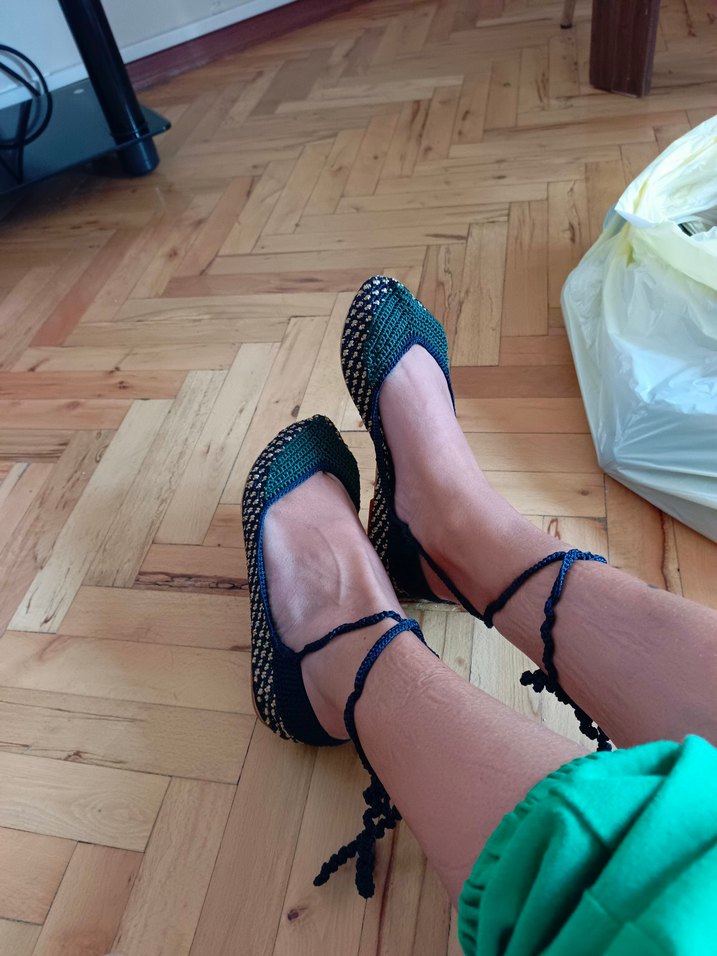 Mavi Örgü Bohem Kadın  Babet - Görsel 4