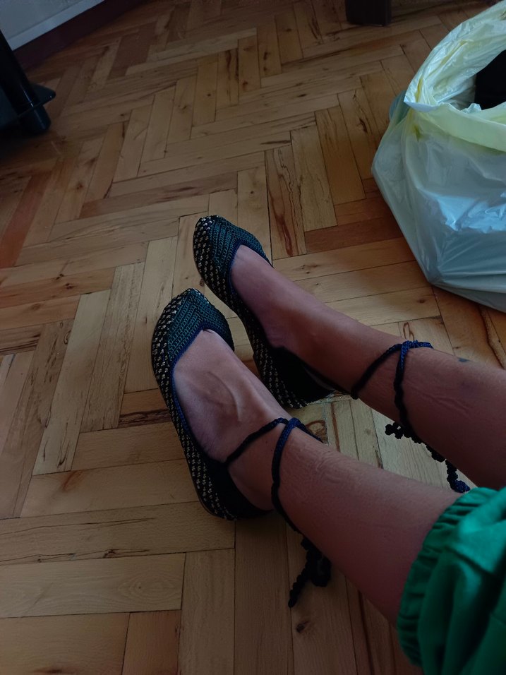 Mavi Örgü Bohem Kadın  Babet - Görsel 3