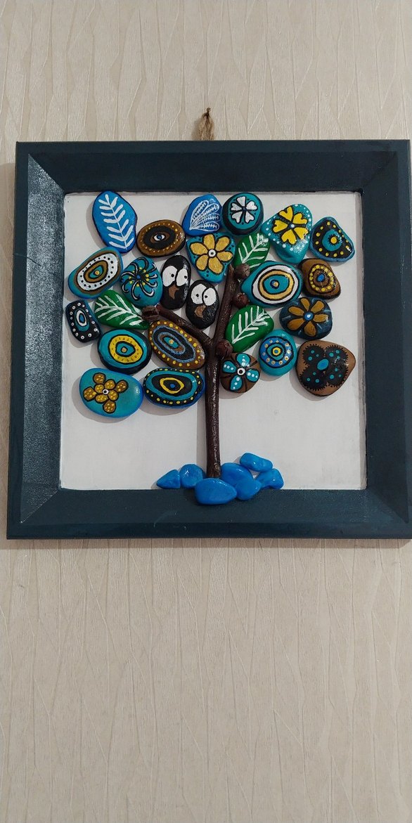 Turkuaz Renkli Taşlardan Ağaç Tablo - Görsel 2