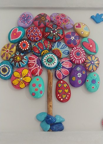 El Yapımı Renkli Taş Desenli Ağaç Tablo - Görsel 2