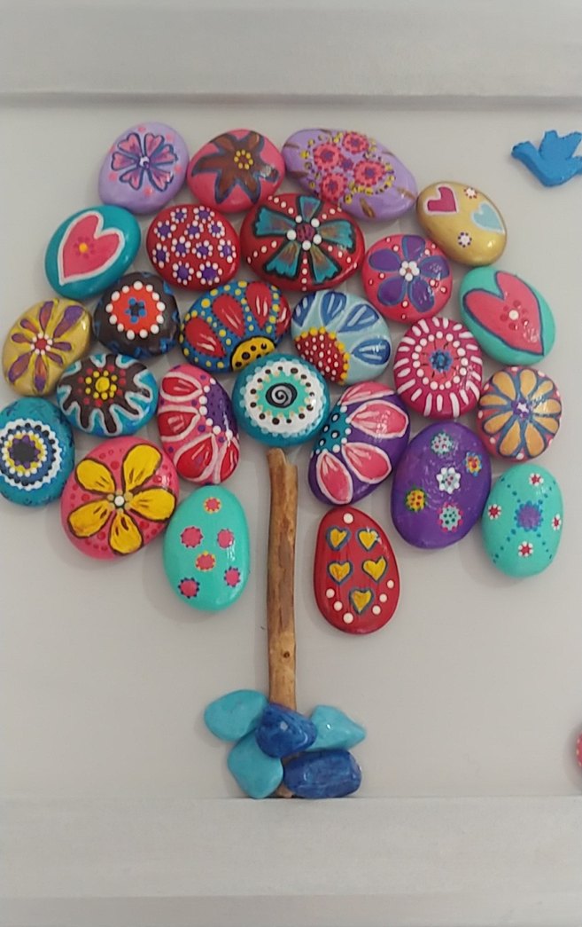 El Yapımı Renkli Taş Desenli Ağaç Tablo - Görsel 2