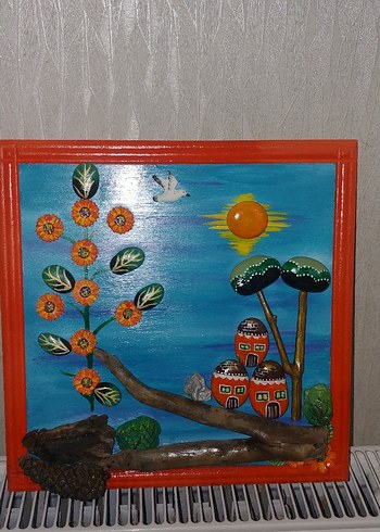 El Yapımı Renkli Doğal Taş ve  Kabartmalı Malzemeli Tablo - Görsel 2