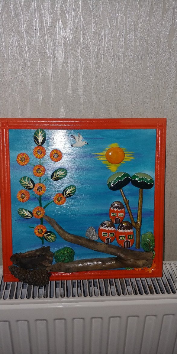 El Yapımı Renkli Doğal Taş ve  Kabartmalı Malzemeli Tablo - Görsel 2