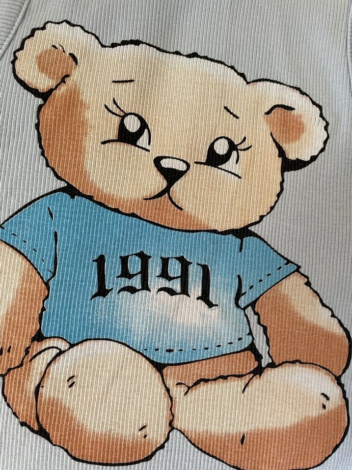 AÇIK MAVİ AYICIK BASKILI KOLSUZ BLUZ - Görsel 3