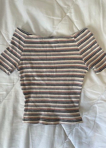 Çizgili Kısa Kollu Bluz - Görsel 3