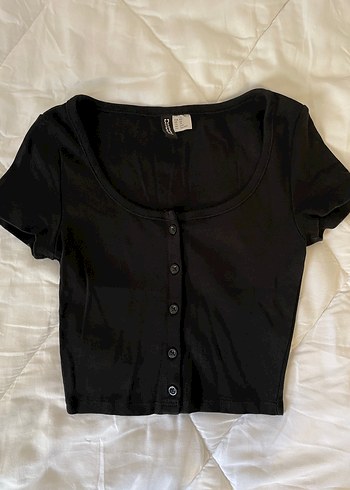 Düğmeli Siyah Bluz Ve Siyah Crop Top - Görsel 4