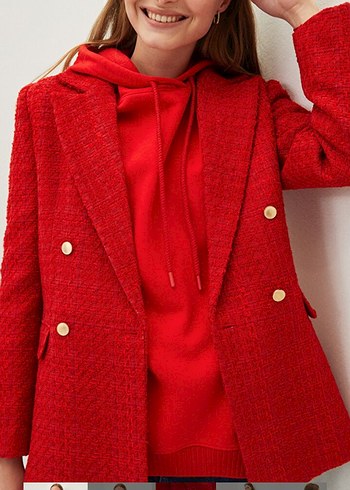Düğmeli Kırmızı Midi Kadın Blazer Ceket - Görsel 9