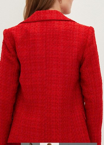 Düğmeli Kırmızı Midi Kadın Blazer Ceket - Görsel 10