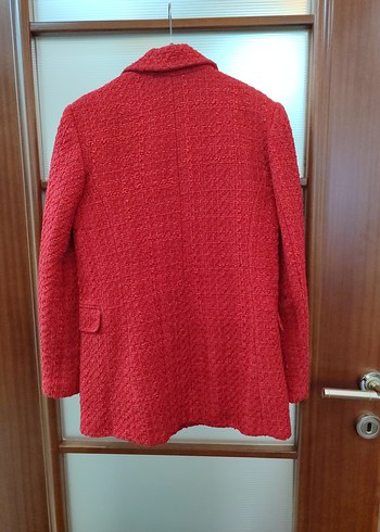 Düğmeli Kırmızı Midi Kadın Blazer Ceket - Görsel 3