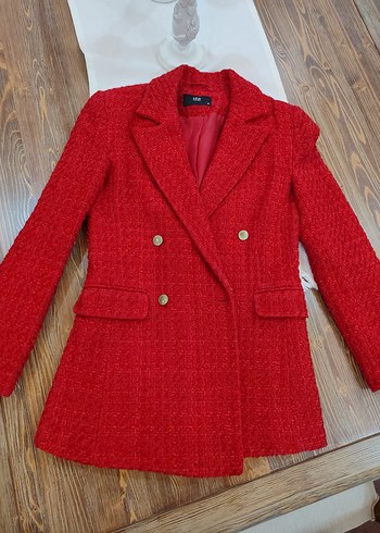 Düğmeli Kırmızı Midi Kadın Blazer Ceket - Görsel 4