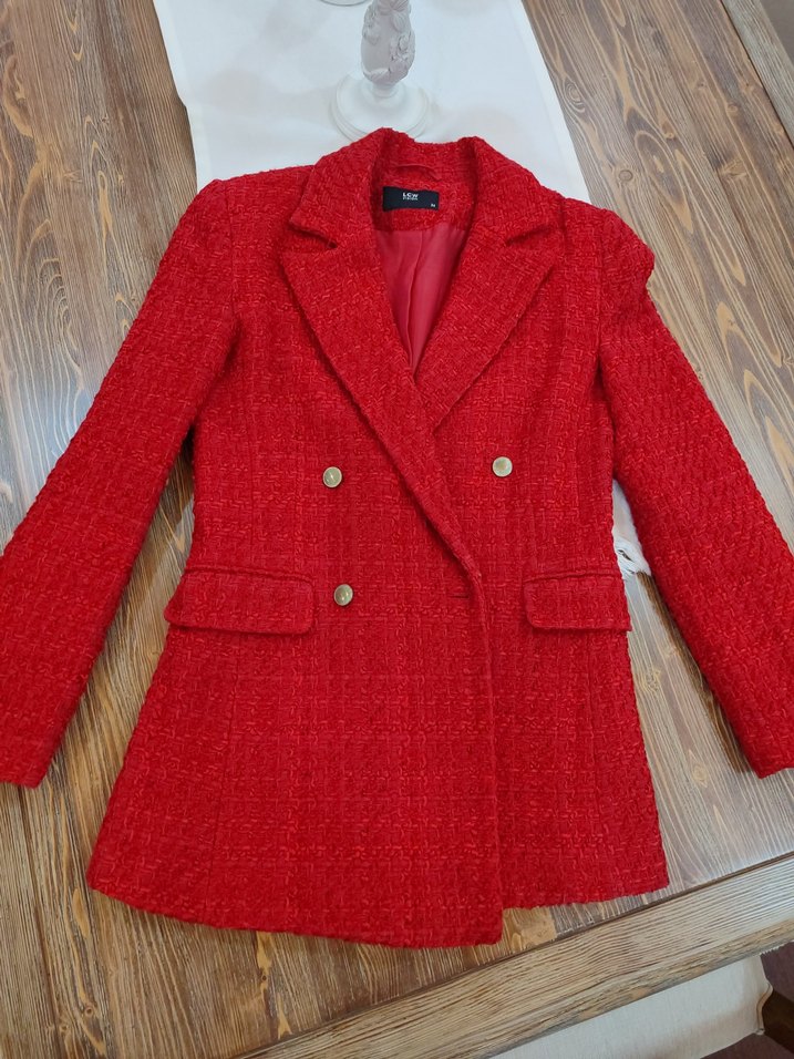 Düğmeli Kırmızı Midi Kadın Blazer Ceket - Görsel 4