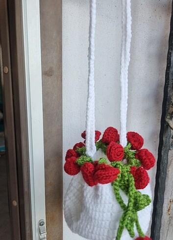 Beden beyaz Renk El yapımı çiçekli çanta