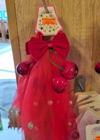 Kırmızı Fiyonk ve Kirazlı Çocuk Saç Aksesuarı - Görsel 2