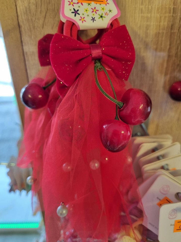 Kırmızı Fiyonk ve Kirazlı Çocuk Saç Aksesuarı - Görsel 3