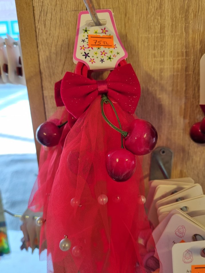 Kırmızı Fiyonk ve Kirazlı Çocuk Saç Aksesuarı - Görsel 2