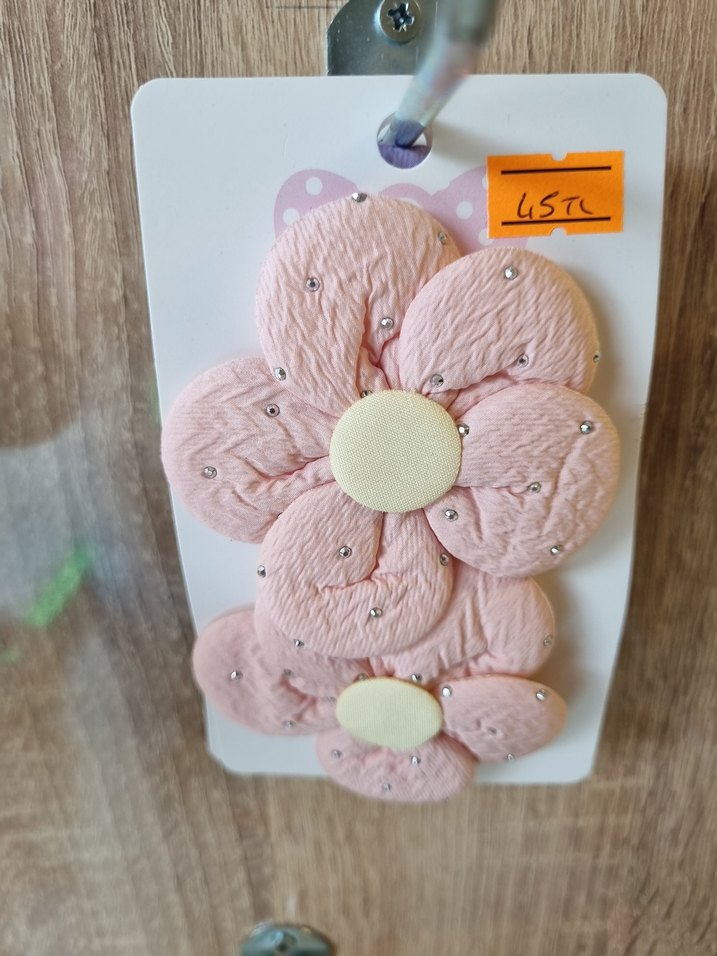 Düğmeli Pembe Çiçekli Çocuk Saç Tokası - Görsel 3