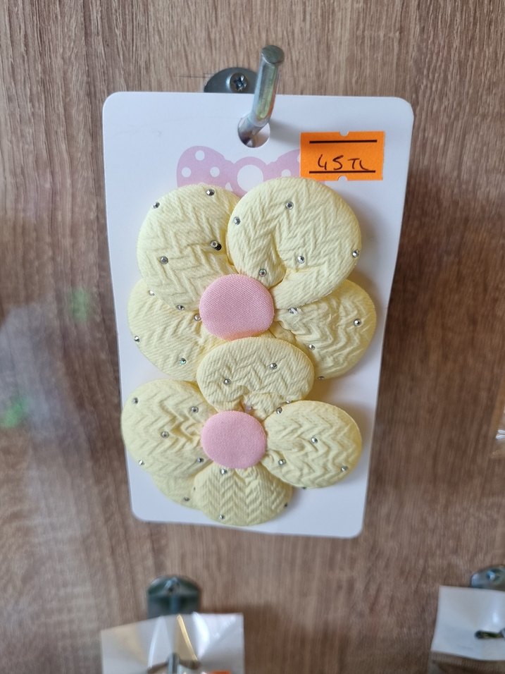 Düğmeli Pembe Çiçekli Çocuk Saç Tokası - Görsel 2