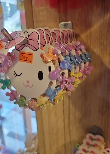 Renkli Baskılı Fiyonk Detaylı Çocuk Toka Seti - Görsel 3