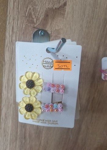 Boncuklu Pembe Çiçekli Çocuk Toka Seti - Görsel 2