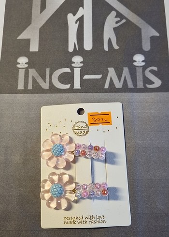 Boncuklu Pembe Çiçekli Çocuk Toka Seti - Görsel 5