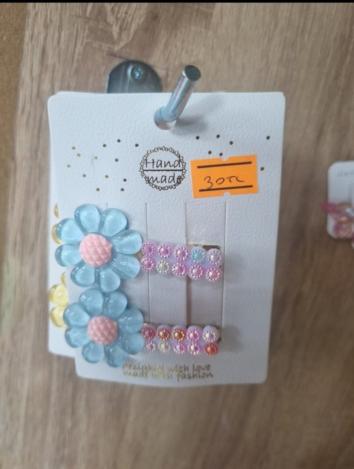 Boncuklu Pembe Çiçekli Çocuk Toka Seti - Görsel 3