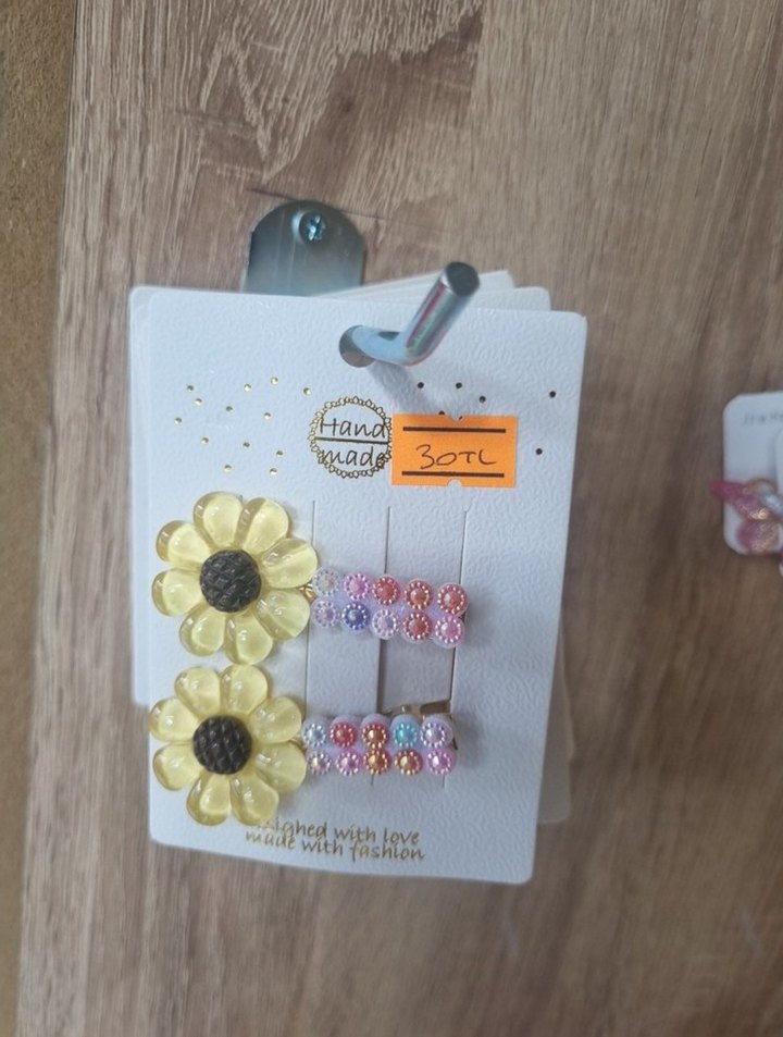 Boncuklu Pembe Çiçekli Çocuk Toka Seti - Görsel 2