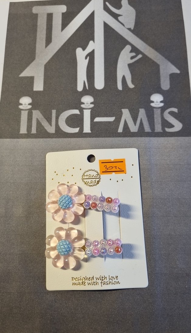 Boncuklu Pembe Çiçekli Çocuk Toka Seti - Görsel 5