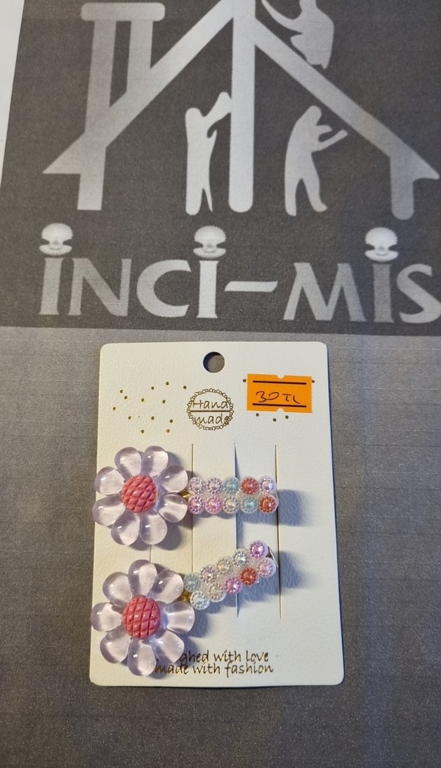 Boncuklu Pembe Çiçekli Çocuk Toka Seti - Görsel 4