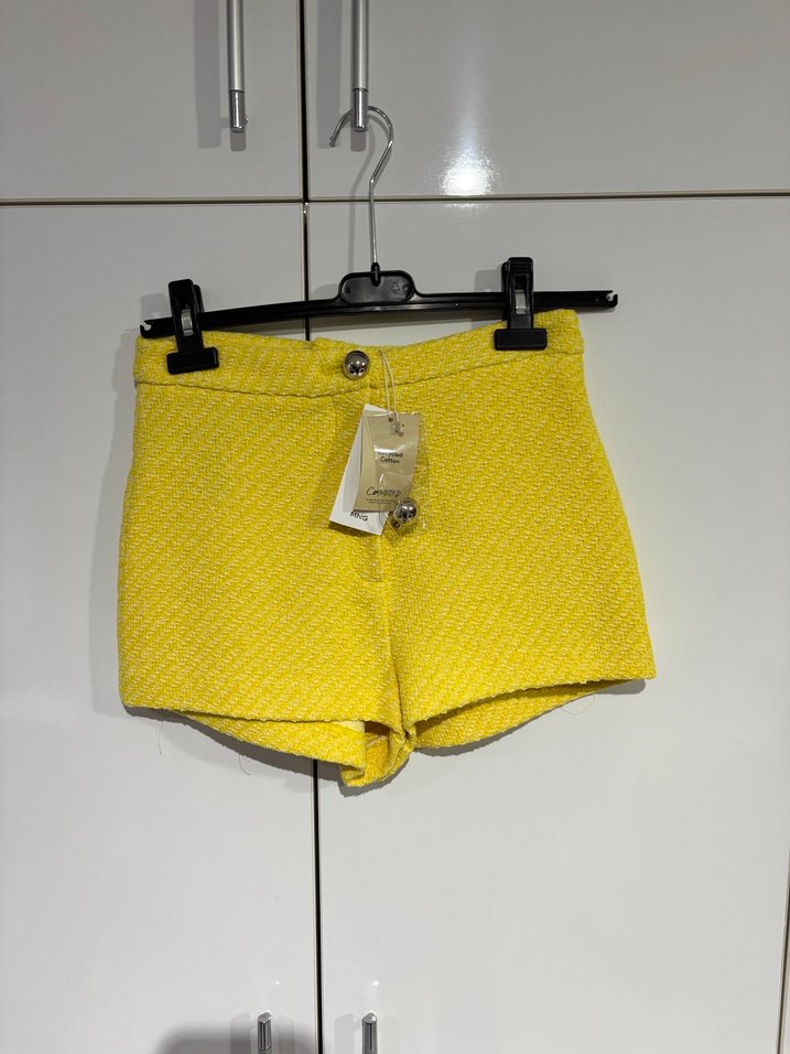 Mango Sarı Tüvit Mini Kadın Şort Etiketli - Görsel 5