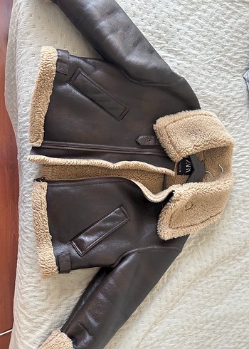 Zara İçi Kürklü Kahverengi Deri Ceket S - Görsel 2