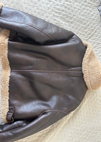 Zara İçi Kürklü Kahverengi Deri Ceket S - Görsel 6