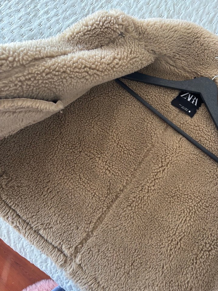 Zara İçi Kürklü Kahverengi Deri Ceket S - Görsel 5