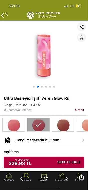 Yves Rocher Az kullanılmış ruj