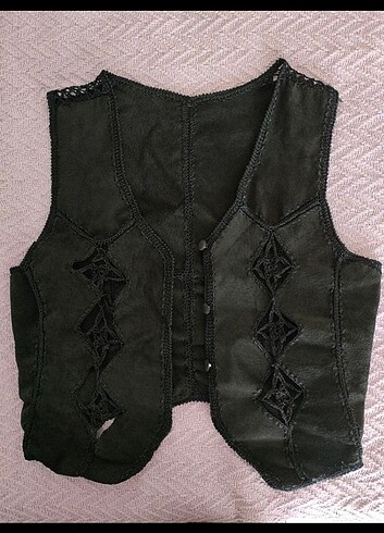 Vintage Süet-Örgü yelek