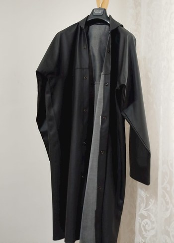 Siyah Uzun Kollu Gotik DERİ Yağmurluk - Görsel 2