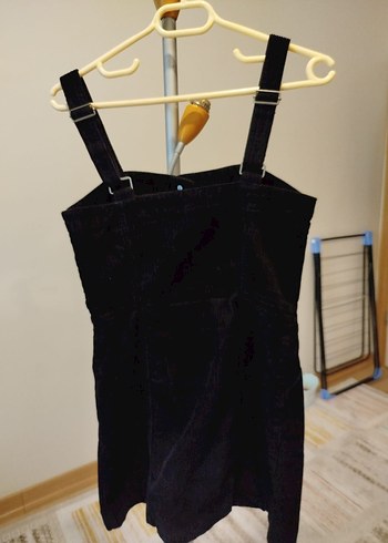 Düğmeli Siyah Denim Mini Elbise - Görsel 4