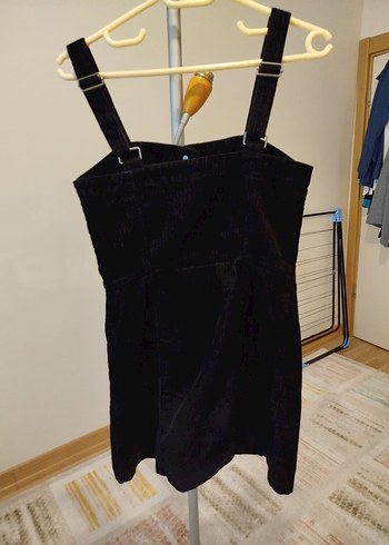 Düğmeli Siyah Denim Mini Elbise - Görsel 2