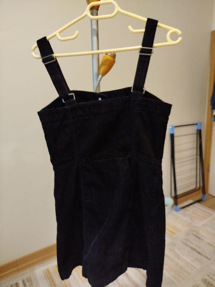 Düğmeli Siyah Denim Mini Elbise - Görsel 4