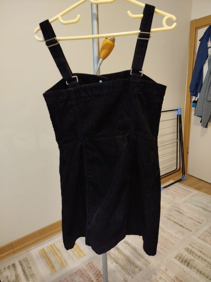 Düğmeli Siyah Denim Mini Elbise - Görsel 2