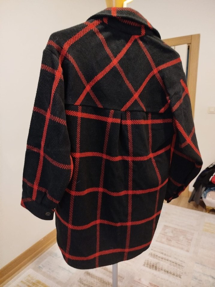 Kırmızı Ekose Desenli Kadın Düğmeli Gömlek - Görsel 2